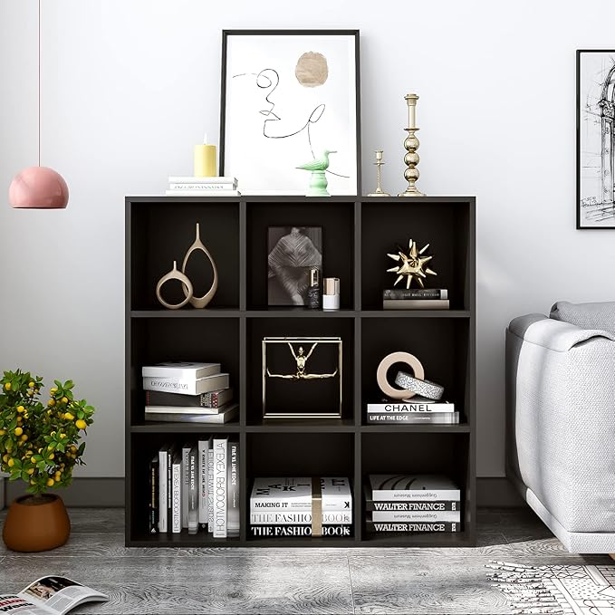 OSCHF 9-Cube Storage Shelf Bookcase - Wooden 3-Tier Free Standing Open Bookshelf for Home and Office, Organizer Cabinet in Black