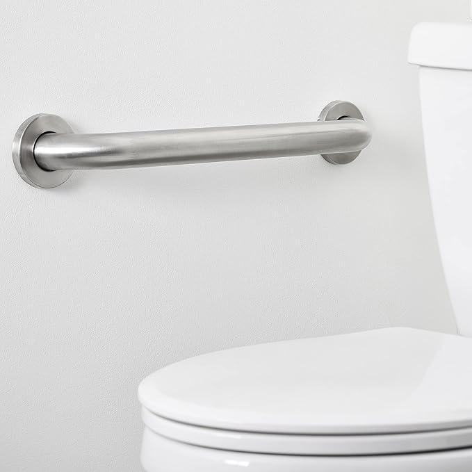Amazon Basics Bathroom Handicap Safety Grab Bar, 18 Inch Length, 1.5 Inch Diameter, Holds up to 500LBs, ADA Compliant, Stainless Steel