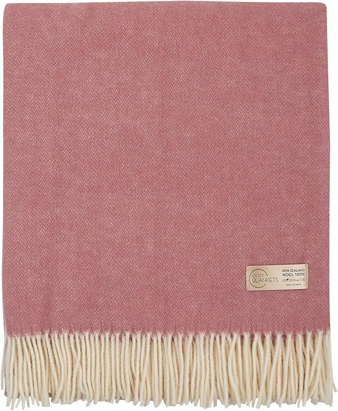 | Wool Blanket/Throw | 100% New Zealand Wool | Perfect for Home and Outdoors | Virgin Wool Throw with Fringes 55"x79"(140 x 200 cm)