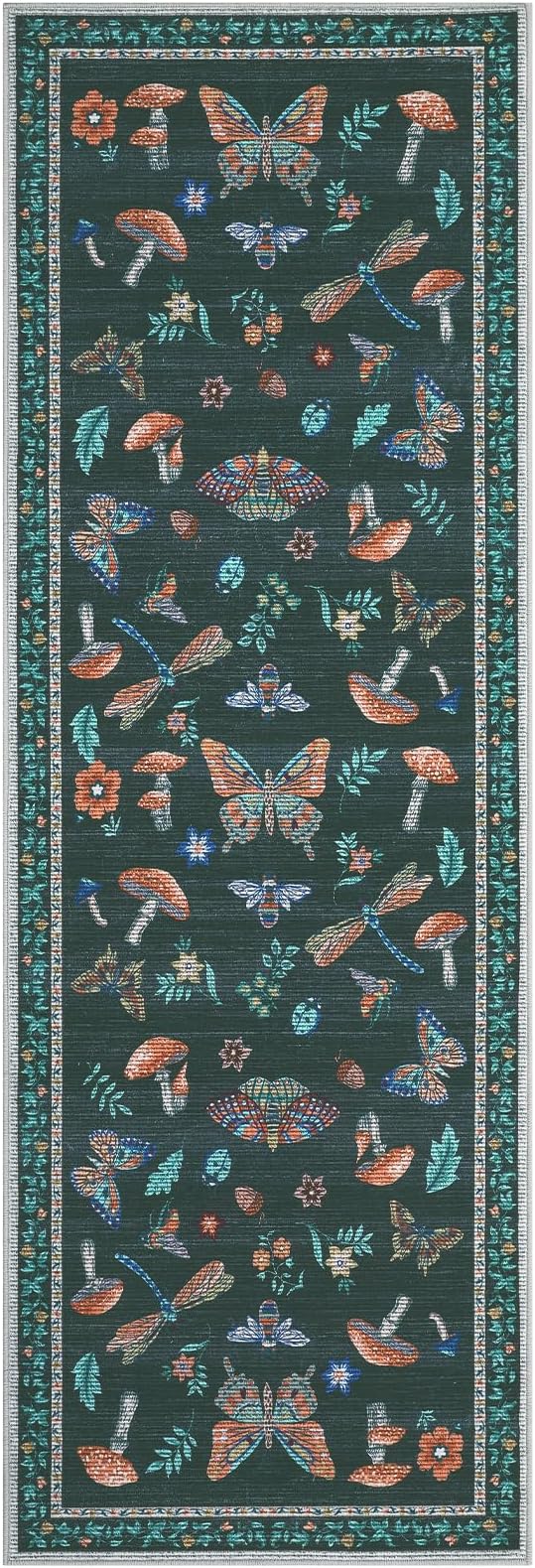 2.5x8 Runner Rug for Hallway Washable Kitchen Rugs Non Slip with Rubber Back Mushroom Soft Low-Pile Stain Resistant Foldable Indoor Carpet for Entryway Laundry Room Floor Mats Black