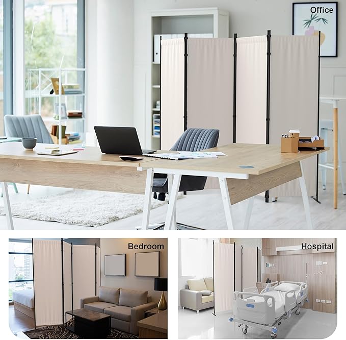 Room Divider, 4 Panel Folding Privacy Screen, 88” Portable Separating with 3 Metal Feet, Partition Room Dividers, Lightweight Freestanding Wall Divider Screen for Office Bedroom Hospital(White)