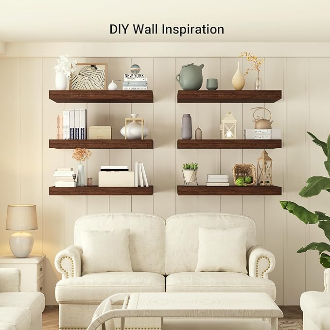 Heimlove 12" Deep Floating Shelves, 36 x 12 Inch Wall Mounted Long Floating Shelf with Invisible Brackets, for Home Decor, Bedroom, Kitchen, Living Room, Bathroom - 1 Pack, Rustic Brown