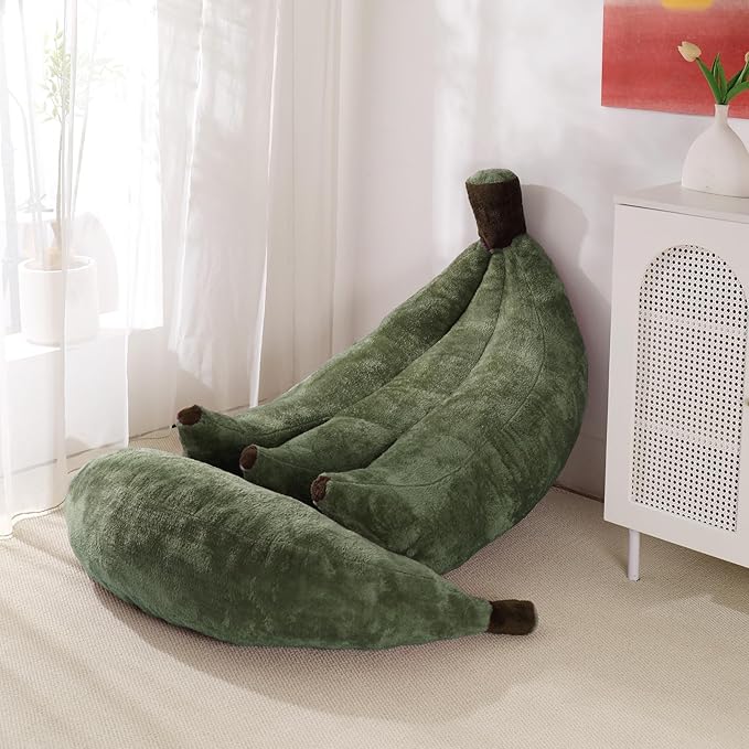 Banana Bean Bag Chair with Ottoman, Floor Sofa Bed with Footrest, Comfy Convertible Lounger for Teens & Adults, Plush Couch for Bedroom, Living Room or Dorm, M-DarkGreen