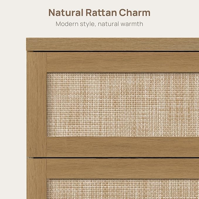 SICOTAS Dresser for Bedroom - 50" Wide 6 Drawer Dresser Rattan Dressers & Chests of Drawers Boho Drawers for Bedroom Bedside Table Clothes Large Closet Storage for Closet Hallway Entryway