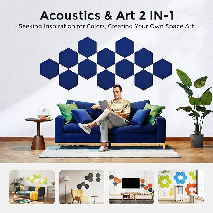 Self-Adhesive Acoustic Panels [390 lbs/yd³ Ultra-High Density], 2nd Generation Sound Absorbing Panel, Professional Level Sound Panel, Polyester Soundproof Foam [Size L, Dark Blue]