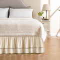 MIYE Wrap Around Ruffled Lace Bed Skirt, Elastic Dust Ruffle with Adjustable Belts, Easy to Put On, Bed Frame Cover, Machine Washable (Ruffled Lace/Light Beige, King/Queen-12.5" Drop)