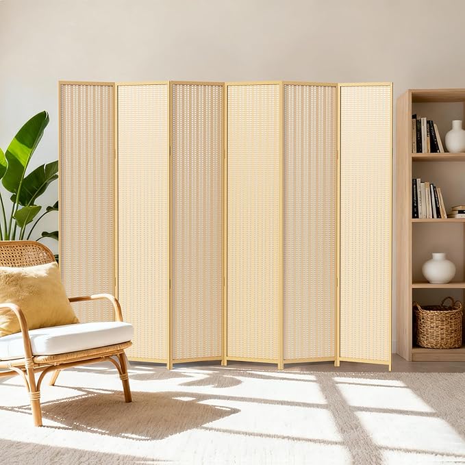 6 Panel Room Divider and Folding Screen,Bamboo Room Divider for Room Separation,67" H x 92.1" W