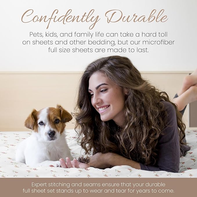Linen Market Double-Brushed Patterned Microfiber Full Sheet Set 4 Piece – Oeko-TEX Certified Ultra Soft & Wrinkle-Free - 16" Deep Pocket Sheets - Easy Care Full Size - Soft Floral Pink