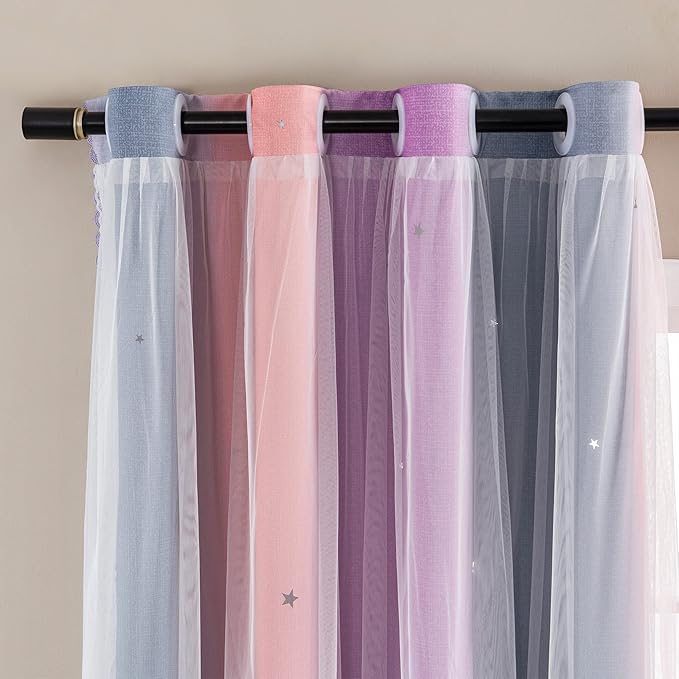 XiDi Curtains for Bedroom Decor, Rainbow GreyPinkPu-34-45