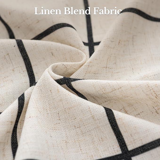 Plaid Pinch Pleated Curtains - Modern Luxury Linen Buffalo Blackout Drapes, Thermal Insulated Double Layer Window Panels for Living Room Bedroom, 95 Inches Long Black 2 Panels Set