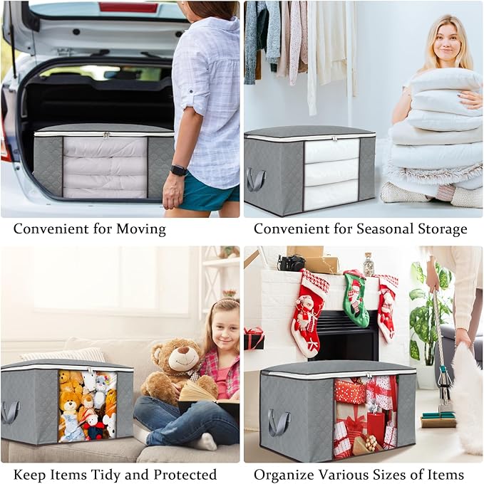 combocube 6 Pack Closet Organizers and Storage Containers, Clothes Storage Bins, Storage Bags with Large Clear Window & Handles for Comforter, Pillow, Quilt, Bedding, Clothes