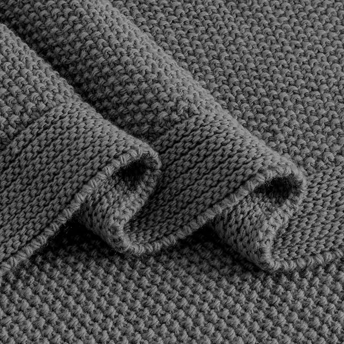 CozeCube Dark Grey Throw Blanket for Couch, Soft Cozy Cable Knit Throw for Bed Sofa Living Room, Lightweight Warm Decorative Farmhouse Christmas Blanket, 60"x80", Charcoal Grey
