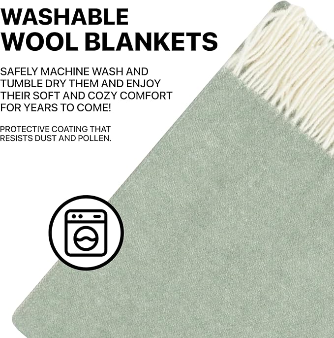 | Wool Blanket/Throw | 100% New Zealand Wool | Perfect for Home and Outdoors | Virgin Wool Throw with Fringes 55"x79"(140 x 200 cm)