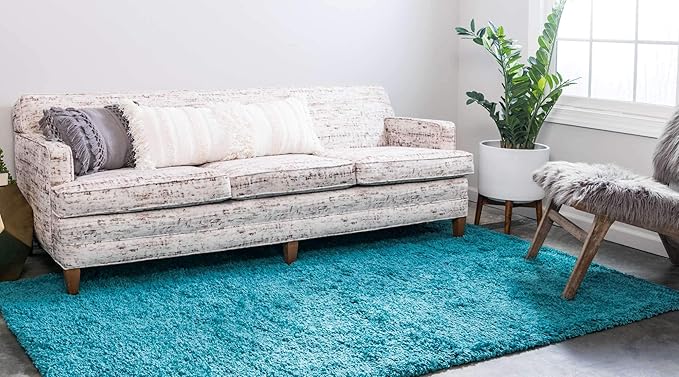 Unique Loom Solid Shag Collection Area Rug (7' 10" x 10' Rectangle, Deep Aqua Blue)