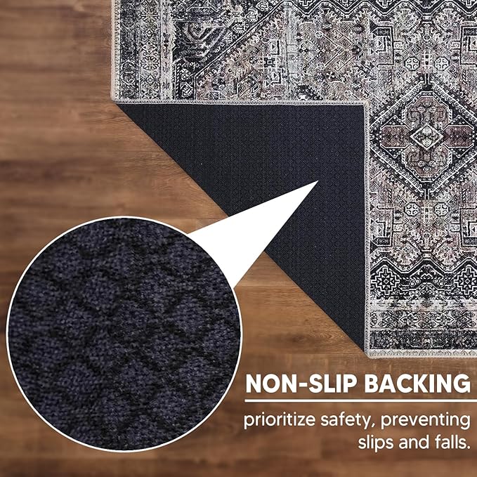Keen Home Design 8x10 Rug - Machine Washable Area Rug with Non-Slip Backing, Ideal for Living Room, Dining Room, Bedroom - Vintage, Easy Clean, Durable, Low Pile Rug - (8' x 10')