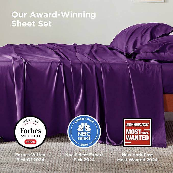 Bedsure King Size Sheets Set, Cooling Sheets for Hot Sleepers, Rayon Derived from Bamboo, Breathable & Soft, Deep Pocket Up to 16 Inches, Hotel Luxury Silky Bedding, Plum