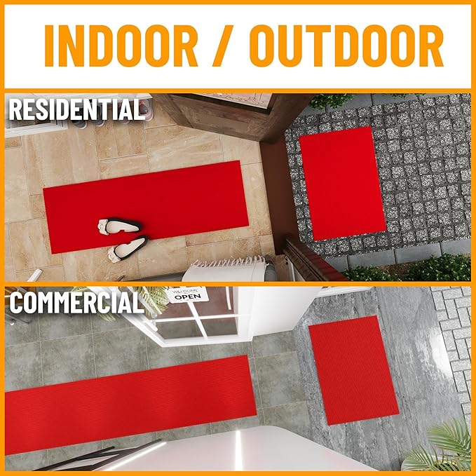 Ottomanson 6'6" x 50' Hallway Runner with Scraper Pile Extra Durable Non-Slip Rug Mat for Indoor & Outdoor Use - Ideal for Kitchen, Entryway, Patio & Garage - High-Traffic Carpet, Red