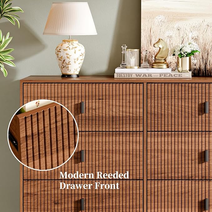 Modern Chest of Drawers with 9 Drawers,Deep Drawers,Clothes Organizer,Large Storage Cabinet for Living Room, Bedroom,Hallway,with Anti-Tipping Device, Walnut.