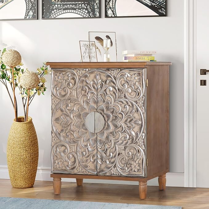 PHI VILLA Accent Cabinet with Doors - Antique Storage Cabinet for Entryway Buffet Sideboard
