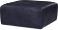 POLY & BARK Sequoia Ottoman – 35” Square Pouf with Feather-Down Topper – Full-Grain Leather Upholstered Pouf Ottoman for Living Room – Italian Leather in Midnight Blue