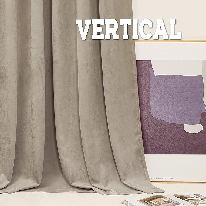 RYB Home Farmhouse Curtains Elegant Velvet, Room Darkening Privacy Shades as Window Treatment Thermal Curtains for Dining Living Room Bedroom, Camel Beige, W52 x L90 inches, Set of 2