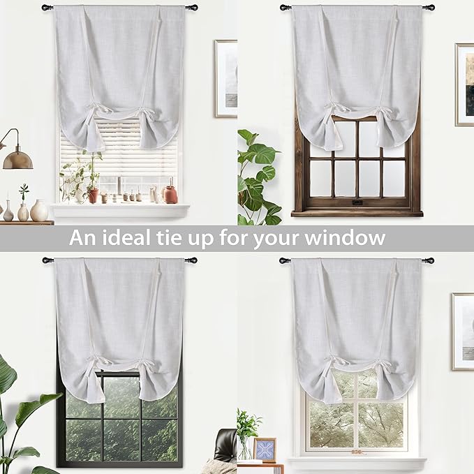 DriftAway Double Layer Linen Blackout Tie Up Curtains Thermal Insulated Fully Lined Balloon Roman Shade Bathroom Window Adjustable Rod Pocket for Small Window 25 Inch by 47 Inch Ivory