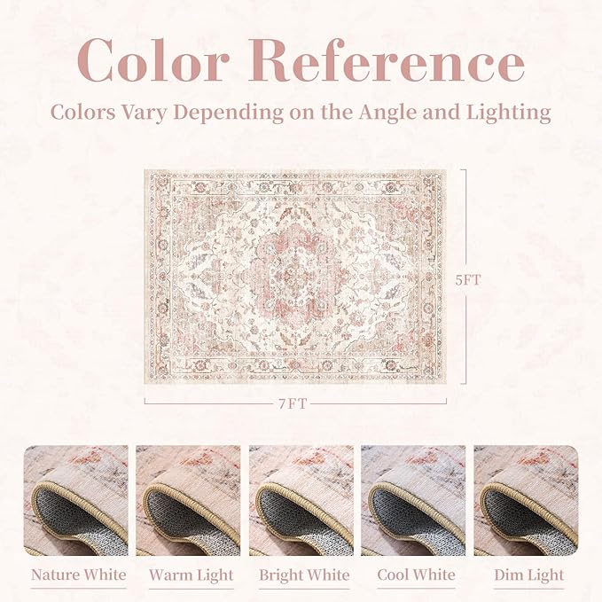 PADOOR 5X7 Area Rug,Rugs for Living Room,Soft Pink Rugs for Bedroom,Machine Washable Rug Non Slip Carpet for Dining Room Living Room Bedside Office