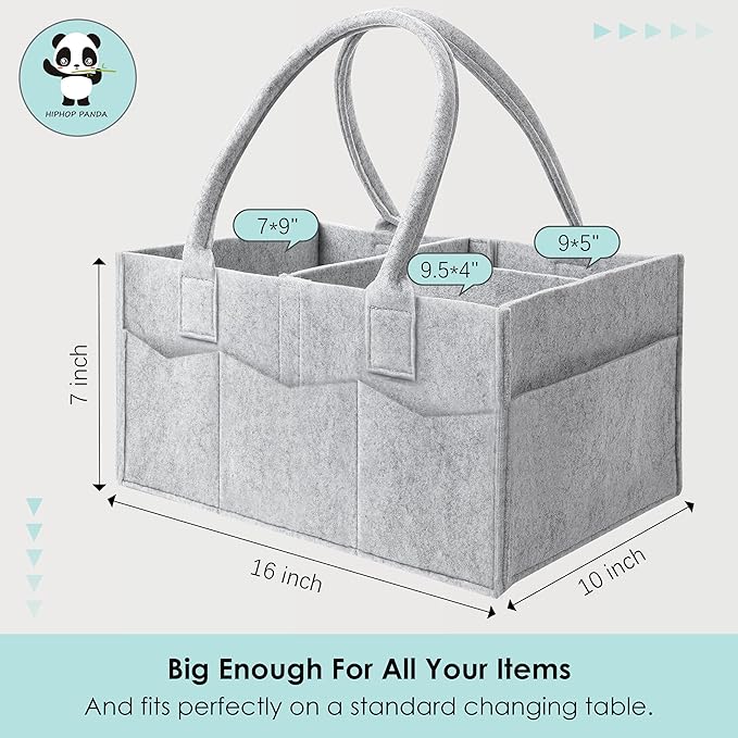 HIPHOP PANDA 2-Pack Diaper Caddy Organizer - Nursery Storage Bin & Car Organizer for Diapers, Wipes, and Baby Essentials - Dual-Color Solid Set (Dark Grey/Grey), Large Size