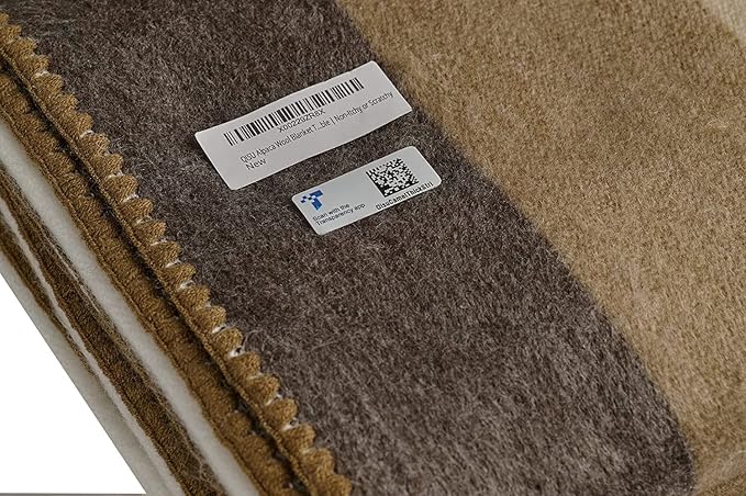 QISU Alpaca Wool Blanket Throw | Large, Beautiful, Warm, Stripes | 85 x 65 inches | Ultra-Soft, Hypoallergenic and Breathable | Non-Itchy or Scratchy Fabric (Camel Thick Stripe)