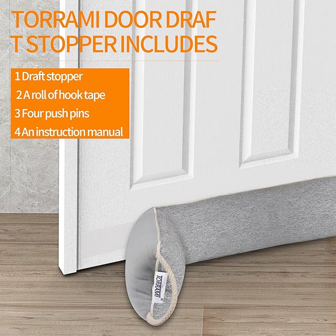 TORRAMI 32" Door Draft Stopper Under Bottom Insulation Noise Air Stopper 2.16LB,Draft Stopper Guard Seal for Doors and Windows - Light Gray