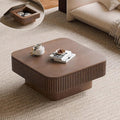 Square Small Coffee Table with Storage, Modern Wooden Coffee Table with Solid Wood Veneered, Fluted Center Table Drum Tea Table for Living Room Apartment, 31.5''L×31.5''W×14''H