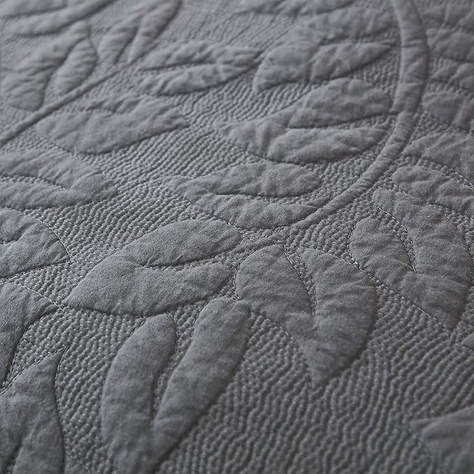 MarCielo 3-Piece 100% Cotton Oversized Bedspread Lightweight Quilt Coverlet Embroidery Farmhouse Bedding Set T0 (Dark Grey, Oversized Queen (100"x106"))