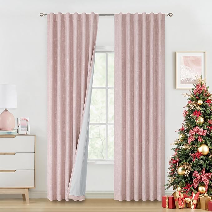 Vision Home Rod Pocket Back Tab Pink Total Blackout Bedroom Curtains 95 inch for Living Room Nursery Window Panels Thermal Insulated Energy Efficient Soundproof Pink Drapes 2 Panels 50" Wx95 L