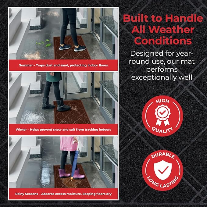 SlipToGrip Universal Door Mat, Plaid Design - Brown, 42 x 35 - Anti Slip, Durable and Washable, Outdoor, Indoor Floor Welcome Mat - Patio, Front Door, Dust Absorbent