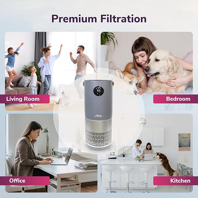 Hunter Fan Company Humidifier and Air Purifier In One, Advanced Filtration Air Purifiers for Home, Air Purifiers for Home Pets, Humidifiers for Bedroom and Humidifiers for Bedroom Baby, Grey/Silver