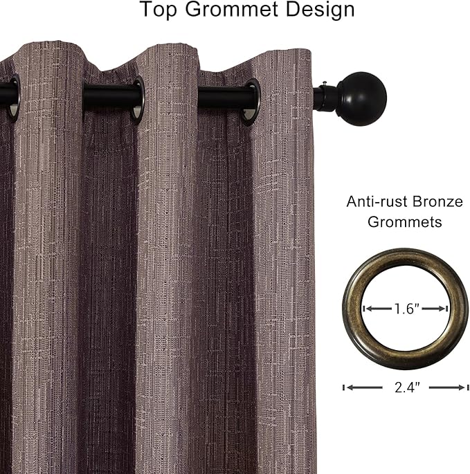 Jacquard Linen Curtains 84 inch Length 2 Panels Thick Faux Linen Blended Window Drapes Burlap Textured Curtains with Grommet for Living Room Bedroom Farmhouse (52x84 Fashion Purple) Natural