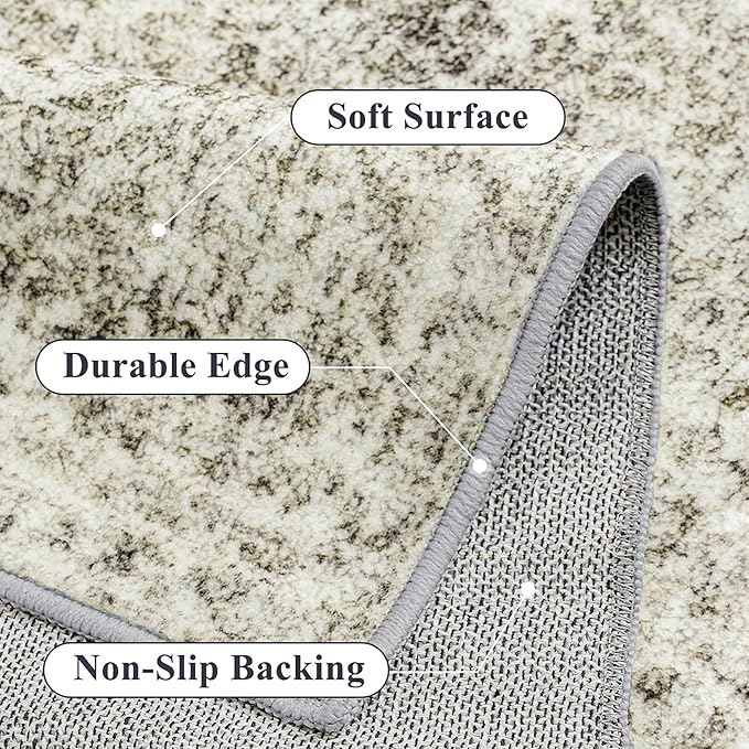 2x3 Entryway Area Rug Vintage Neutral Washable Small Carpet Indoor Non Slip Taupe Kitchen Entrance Mat Low Pile Retro Accent Distressed Throw Rug for Bathroom Bedroom Dining Living Room
