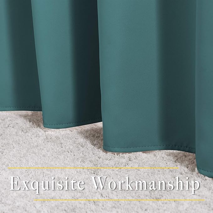 NICETOWN Bedroom Blackout 110 inch Curtains for Sliding Glass Door, Grommet Thermal Insulated Solid Window Treatments Sound Reducing for Living Room, W66 x L110, Sea Teal, Set of 2
