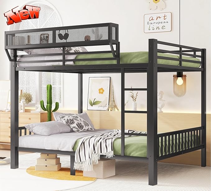 SIGONE Stronger & Safer Heavy Duty Queen Over Queen Size Bunk Bed for Adults Teens, Thickened More Stable Metal Bunkbed Frame (Greater Weight Capacity) (Queen Over Queen-B)