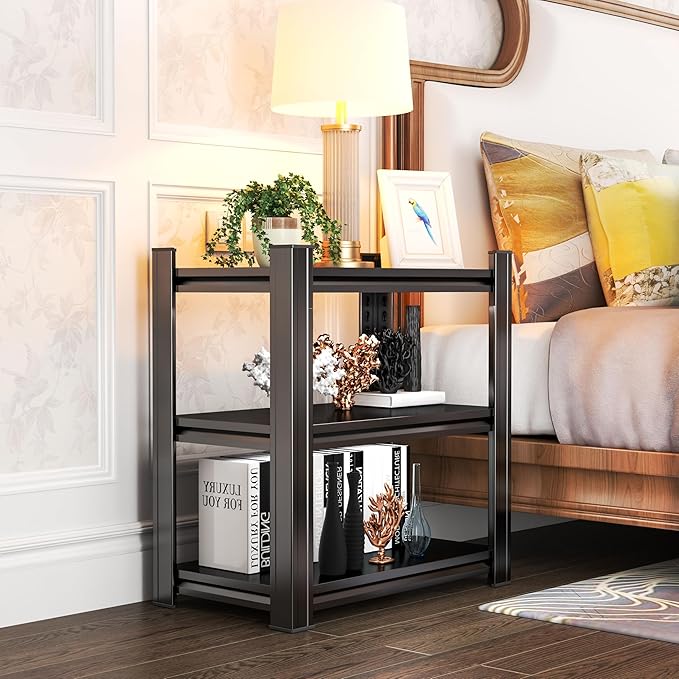 32'' Storage Shelves, 3Tier Garage Metal Shelving Unit, Adjustable, Double-Layer Column with Reinforced Ribs, Heavy-Duty, Capable of Bearing 1800 lbs, Suitable for Garage, Warehouse, Kitchen Storage
