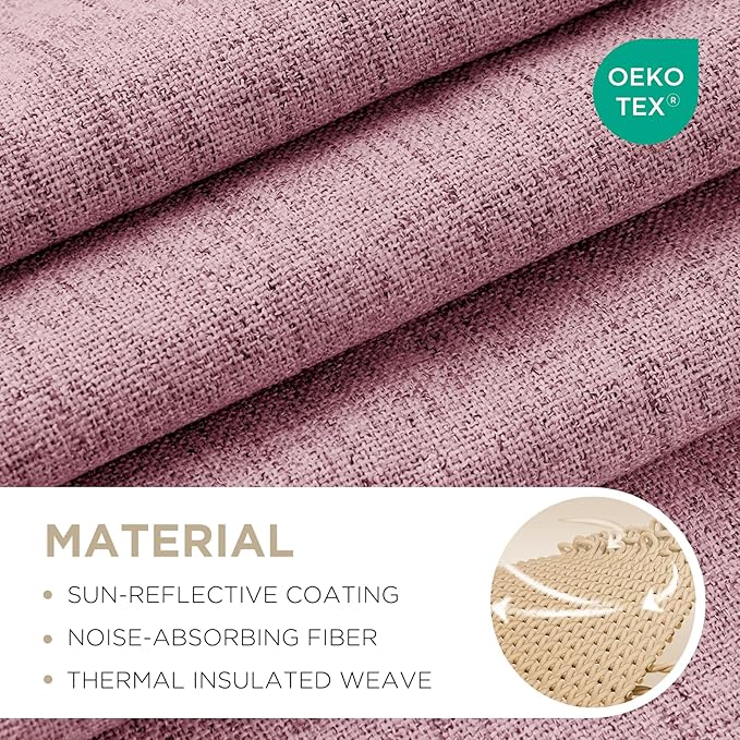 Joydeco Blackout Curtains for Bedroom - 96 Inch Long 100% Light Blocking 2 Panels Set Pink Drapes, Thermal Insulated Room Darkening Curtains, Linen Textured for Living Room, Rod Pocket & Back Tabs