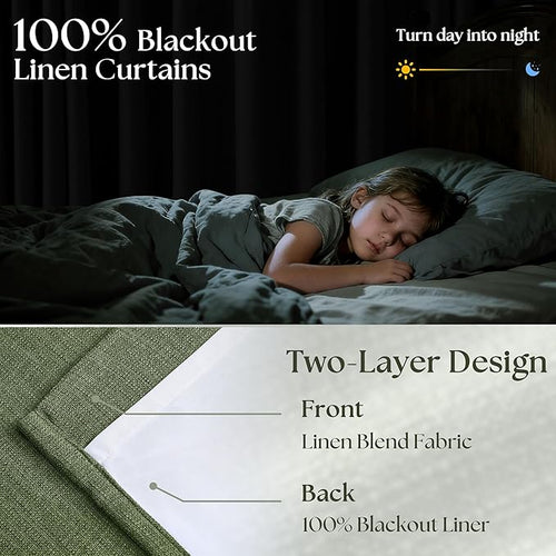100 Inch Blackout Pinch Pleat Curtains 2 Panels Set for Living Room Bedroom Farmhouse Farmhouse Pinch Pleated Back Tab Thermal Insulated 100% Black Out Window Curtain Olive Green 100 Inch Length