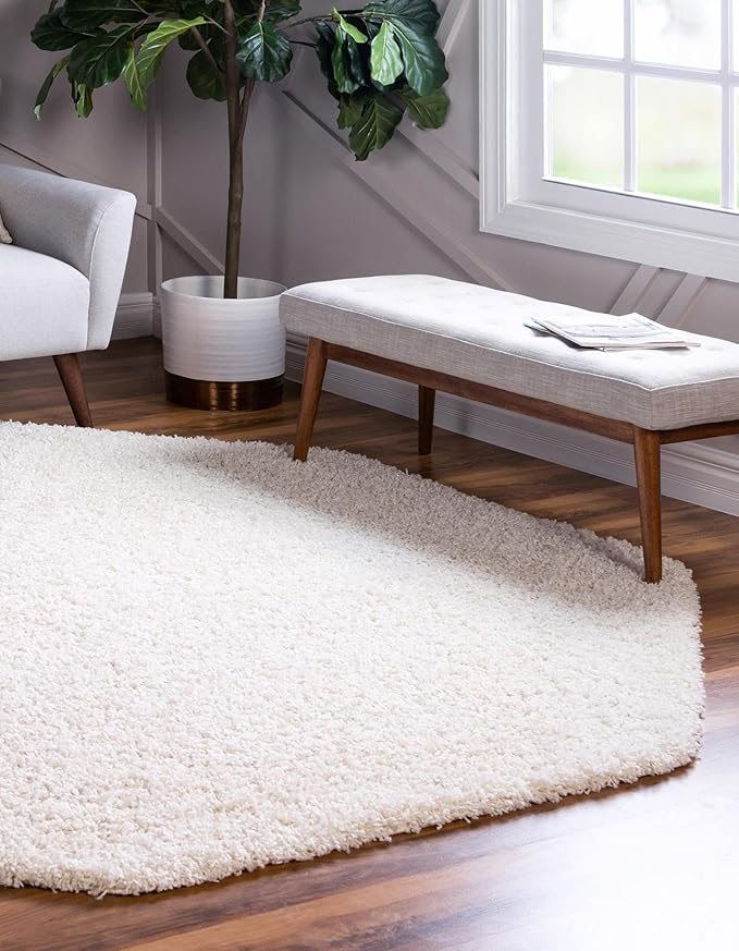 Unique Loom Solid Shag Collection Area Rug (4' Octagon, Snow White)