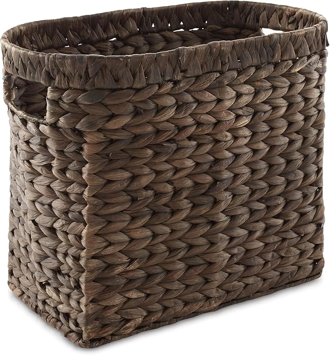 Casafield Woven Magazine Holder with Handles, Espresso Dark Brown - Water Hyacinth Storage Basket for Bathroom, Living Room, Home Office