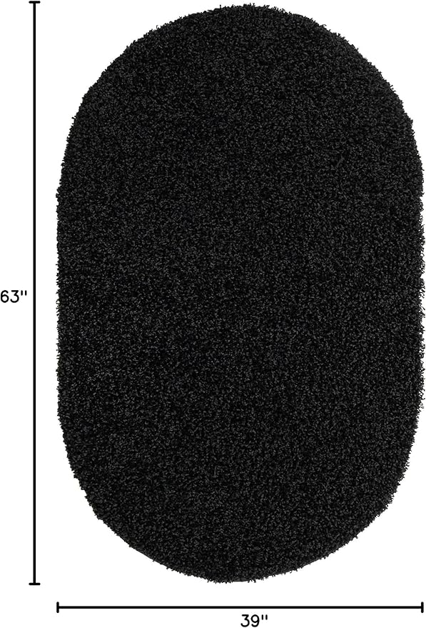 Unique Loom Solid Shag Collection Area Rug (3' 3" x 5' 3" Oval, Jet Black)