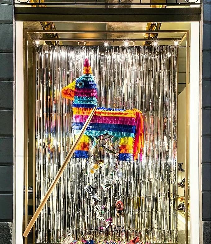 GOER 3.2 ft x 8.2 ft Metallic Tinsel Foil Fringe Curtains Party Photo Backdrop Party Streamers for Birthday,Graduation,New Year Eve Decorations Wedding Decor (Silver,1 Pack)