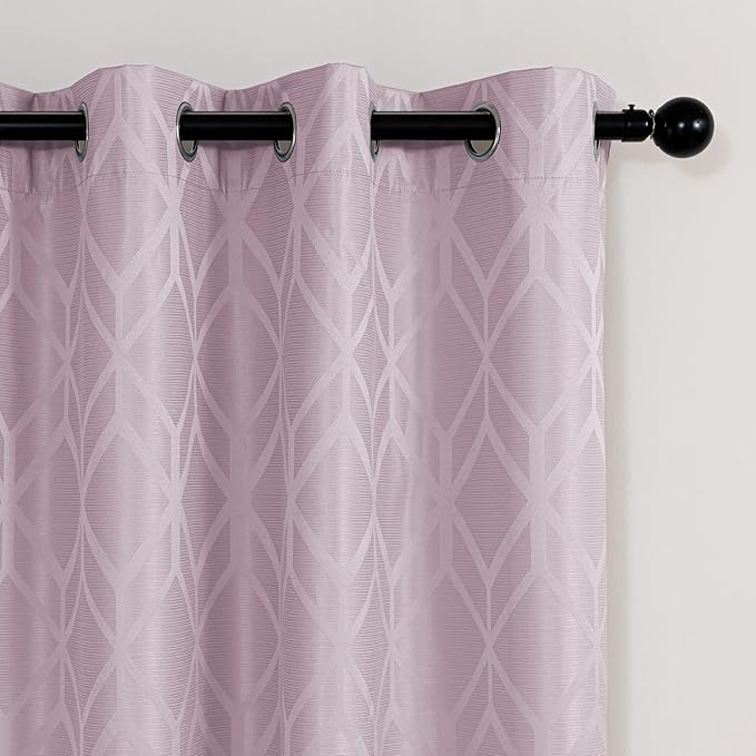 Amazon Basics Jacquard 2-Piece 100% Blackout Curtains, Living Room and Bedroom Drapes, Thermal Insulated Window Treatment, 52"x95", Pink
