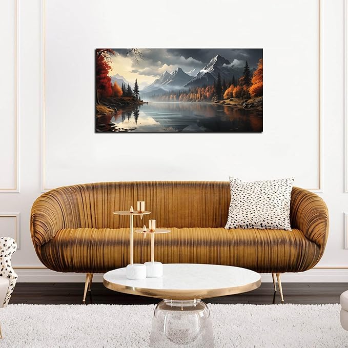 Landscape Wall Art for Living Room Bedroom Home Office Gray Wall Art Mountain Lake Pictures Modern Landscape Large Artwork Framed Canvas Prints 20x40 Inch