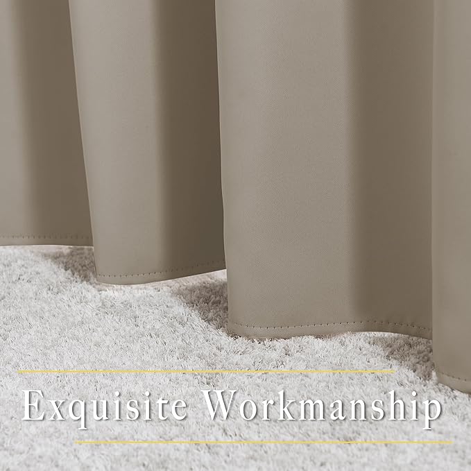 NICETOWN Blackout Taupe Curtains 84 inches Long, Grommet Room Darkening Thermal Insulated Sound Dampening Window Treatments for Bedroom/Home Office, 2 Panels, W46 x L84