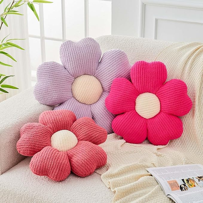Kcvvcr Flower Throw Pillow, Cute Flower Shaped Pillow Decorative Throw Pillow for Bed Couch, Soft Daisy Pillows Floor Seating Cushion Cushions (14.9 Inch Hot Pink)